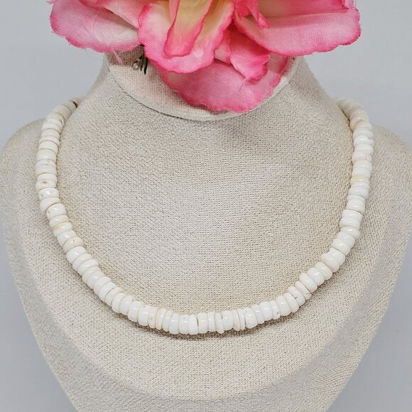 Real White Puka Shell Necklace Surfer Choker 17" Surf Boho - Picture 6 of 12